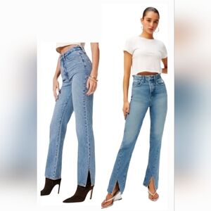 Good American Good Boy Jeans Flare Ankle Split Size 0/25 High Rise No Gap Waist